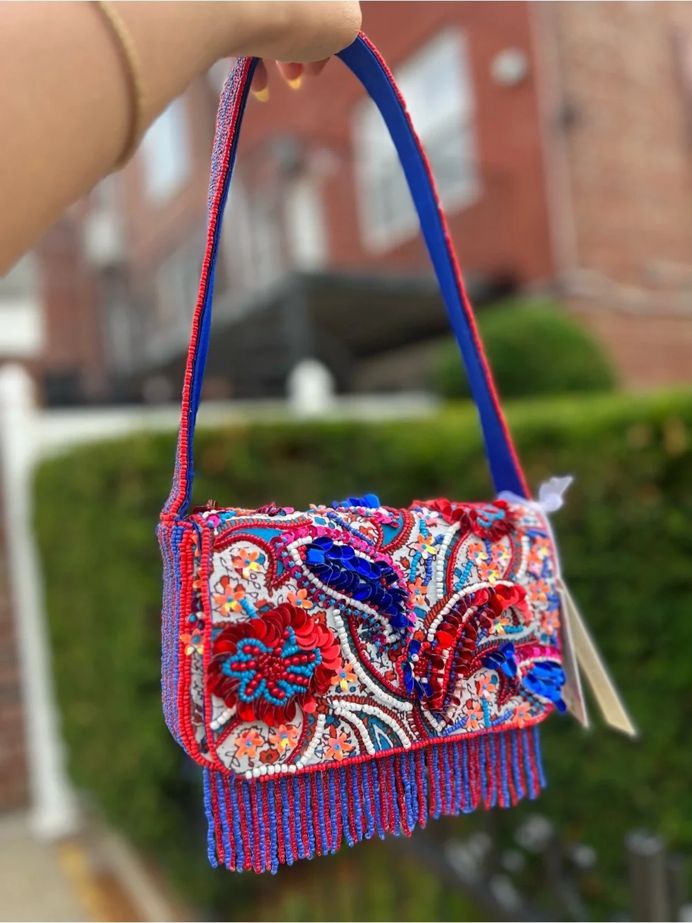 TJMAXX MARSHALLS Viral Paisley Floral Colorful Beaded Stripe Shoulder Bag Purse - Picture 6 of 16